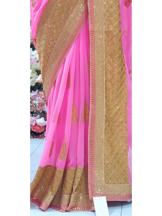 PINK AND GODL CHIFFON GEORGETTE PARTY WEAR SAREE