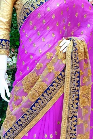 MAGENTA AND GOLD EMBROIDERED WEDDING SAREE