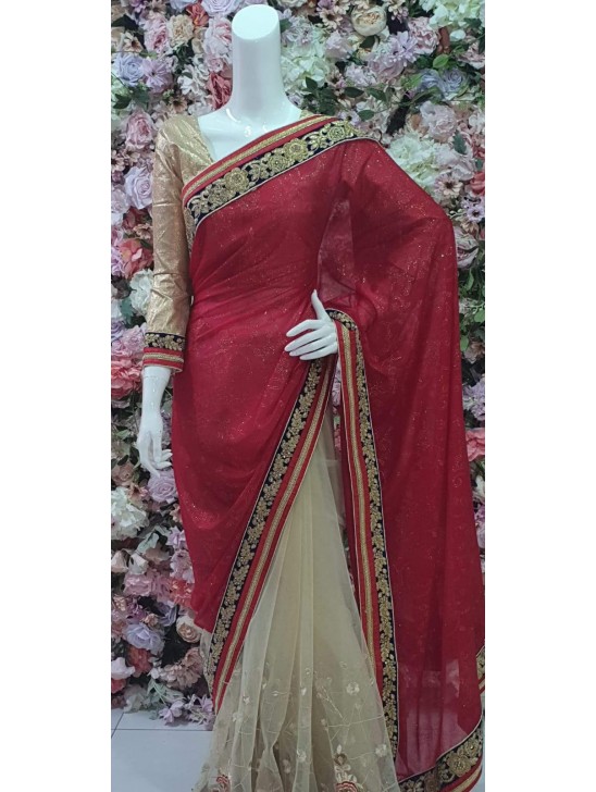 Red & Gold Indian Pakistani Designer Saree