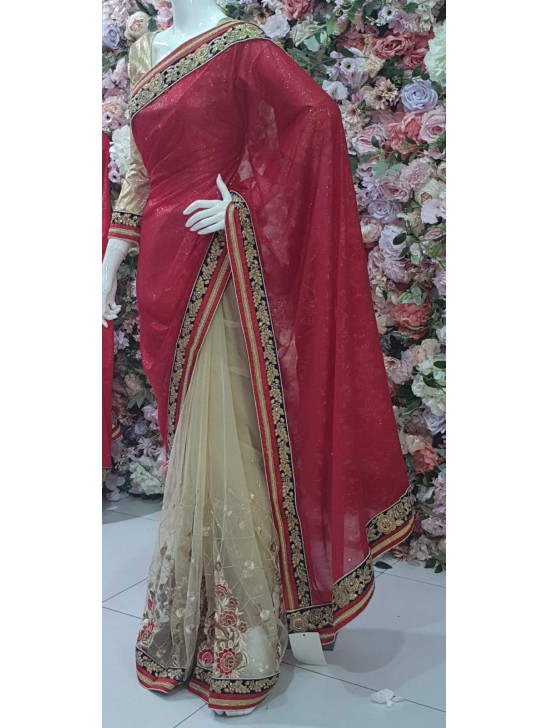 Red & Gold Indian Pakistani Designer Saree