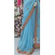 HOT PINK & BLUE ZARI EMBROIDERED INDIAN PARTY WEAR SAREE