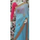 HOT PINK & BLUE ZARI EMBROIDERED INDIAN PARTY WEAR SAREE