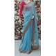 HOT PINK & BLUE ZARI EMBROIDERED INDIAN PARTY WEAR SAREE