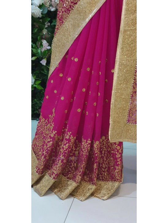 MAGENTA INDIAN CHIFFON GEORGETTE SAREE