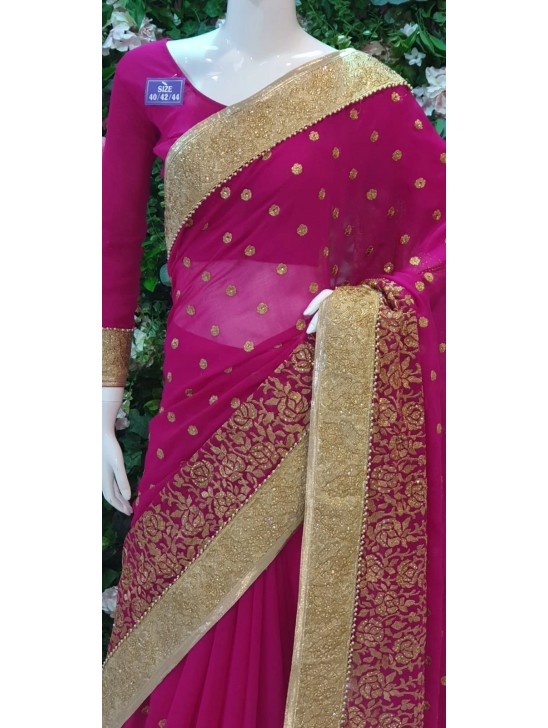 MAGENTA INDIAN CHIFFON GEORGETTE SAREE