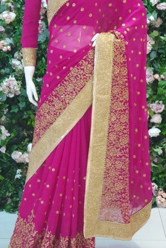 MAGENTA INDIAN CHIFFON GEORGETTE SAREE