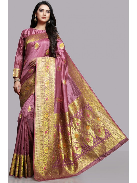 ROSE PINK & GOLD BANARASI TRADITIONAL READYMADE SAREE