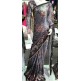 GREY PARTY WEAR FLORAL PRINTED SATIN SAREE