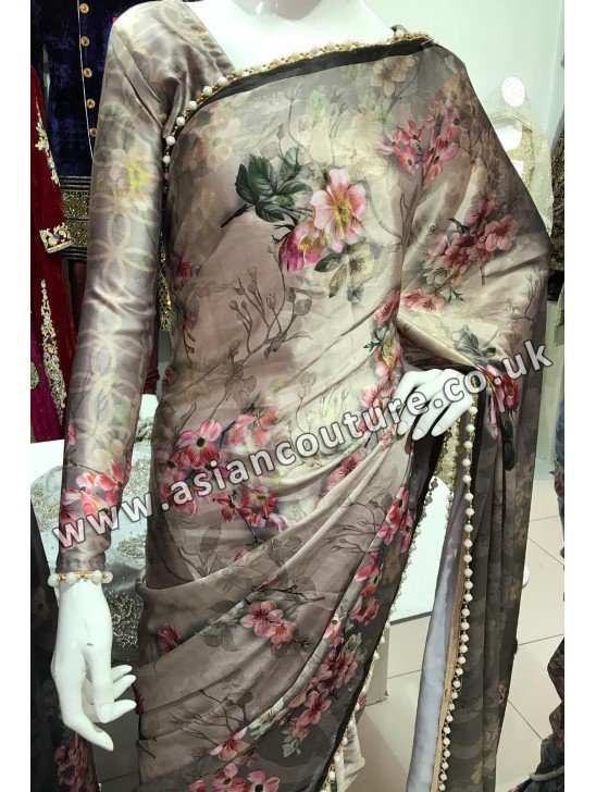 LUXURIOUS NEW INDIAN DESIGNER SATIN SAREE