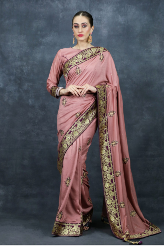 Rose Pink Saree Blouse Designer Sari