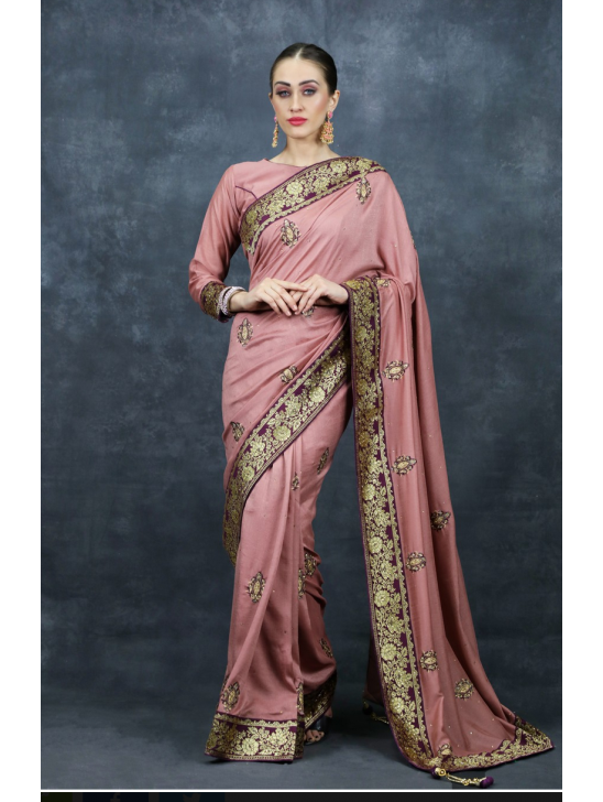 Rose Pink Saree Blouse Designer Sari