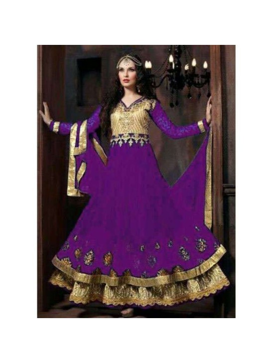 PURPLE HEAVY EMBROIDERED FLOOR LENGTH ANARKALI DRESS