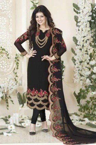 BLACK EMBROIDERED PARTY WEAR INDIAN BOLLYWOOD STYLE SALWAR SUIT