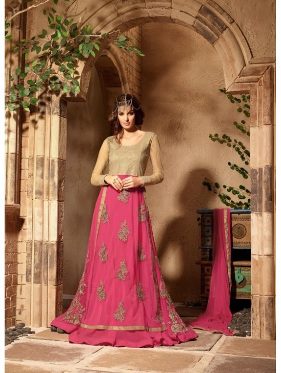 Hot Pink Maxi Gown Indian Partywear Suit