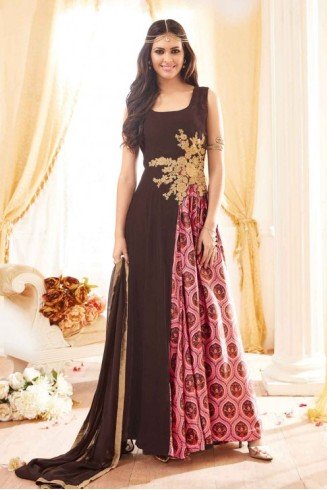 PINK AND BROWN MAISHA INDIAN PARTY ANARKALI SUIT 