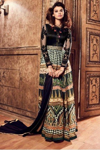 Black & Green Long Maxi Indian Anarkali Party Suit