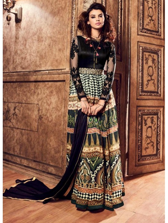 Black & Green Long Maxi Indian Anarkali Party Suit