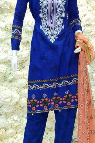 Royal blue Designer Lawn Pakistani Suit Peplum Style 
