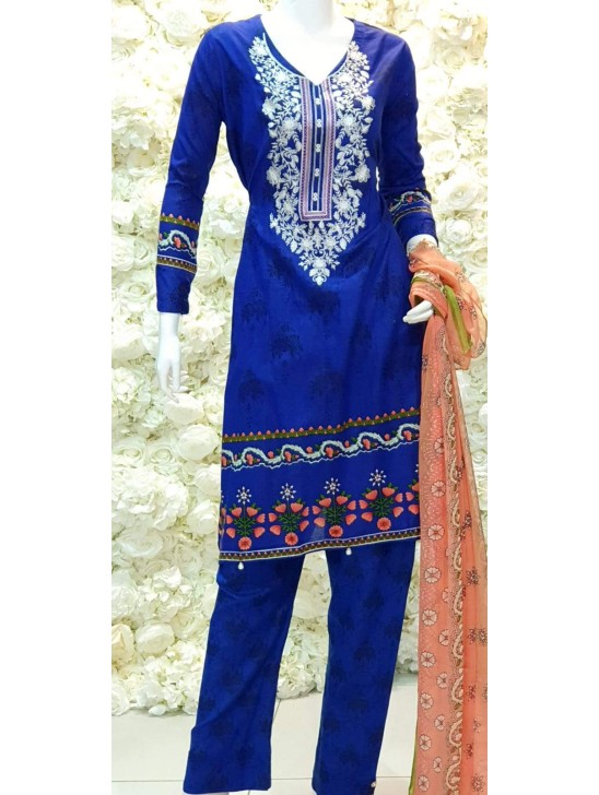 Royal blue Designer Lawn Pakistani Suit Peplum Style