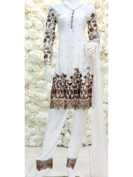 White Peplum Dress Pakistani Frock Readymade