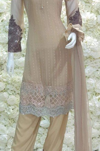 Maria B Nude Chiffon Pakistani Readymade Suit 