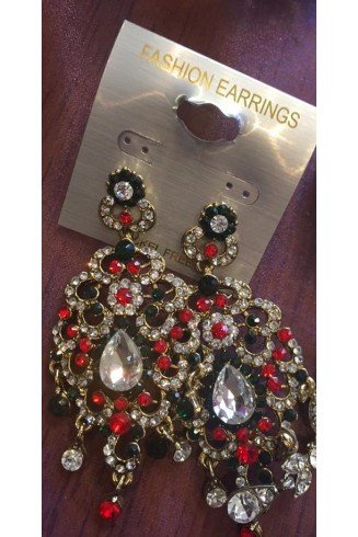 STUNNING INDIAN RED AND GREEN WEDDING EARRINGS