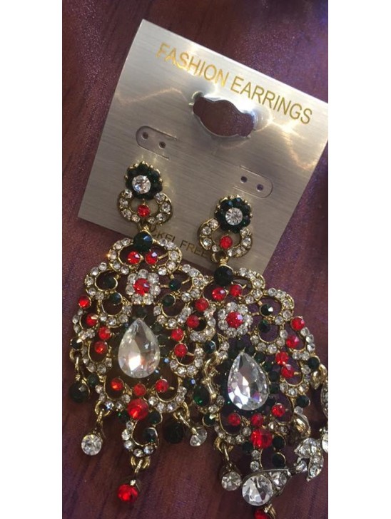 STUNNING INDIAN RED AND GREEN WEDDING EARRINGS