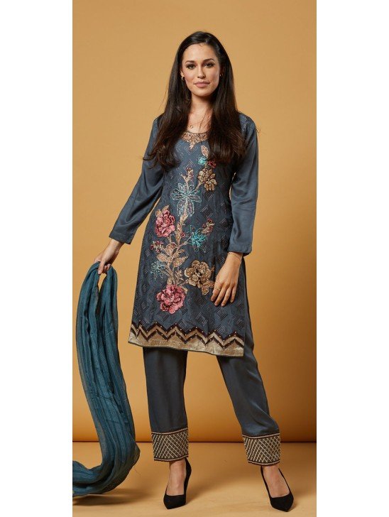 ASH GREY READYMADE DESIGNER PAKISTANI SUIT