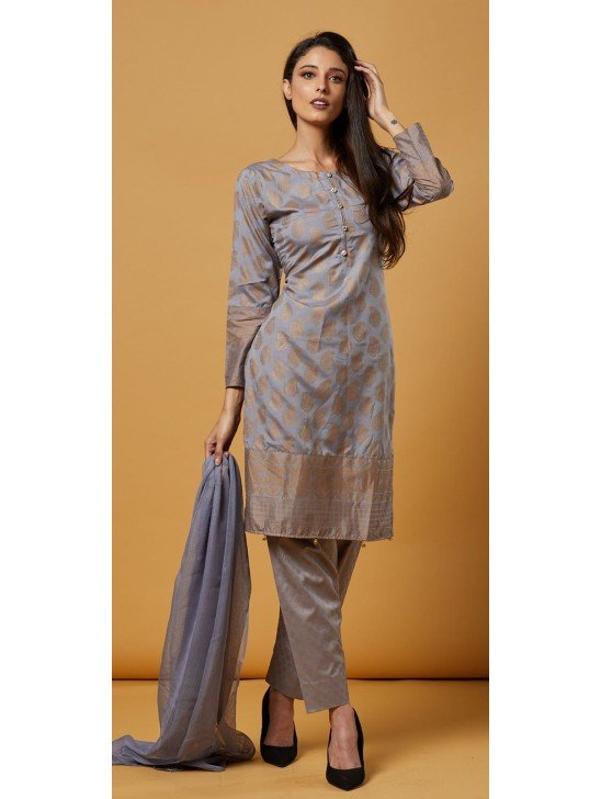 FANCY BLUE GOLD GREY WHITE SALWAR KAMEEZ SUITS