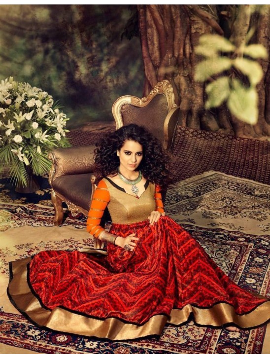 Orange Black Anarkali Gown By Catwalk Designer Archana Kochhar