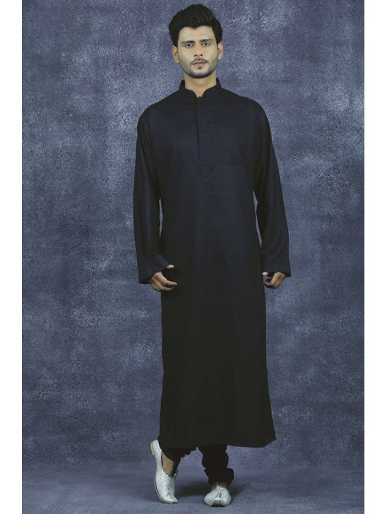 Saudi Arabia Traditional Man Muslim Jubba Thobe Jet Black