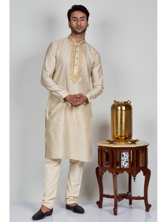 Royal Gold Embroidered Formal Kurta Set