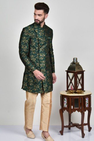 Green Embellished Indian Men's Wedding Kurta Pajama