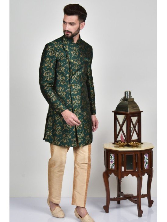 Green Embellished Indian Men s Wedding Kurta Pajama