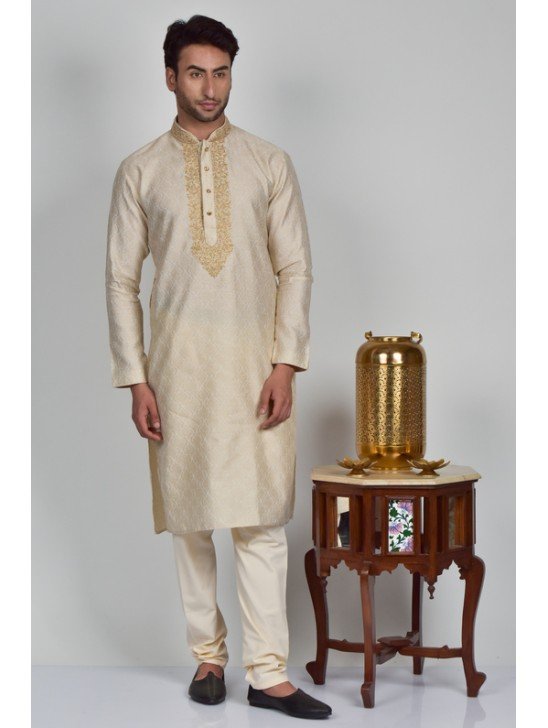 Royal Gold Embroidered Formal Kurta Set