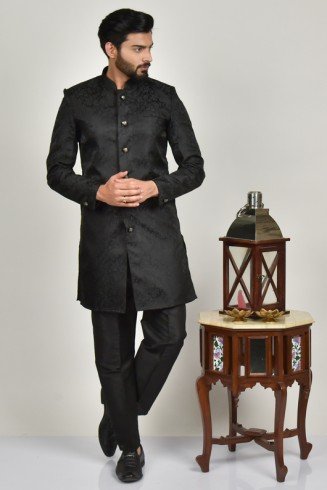 Black Fancy Front Open Mens Kurta Pajama