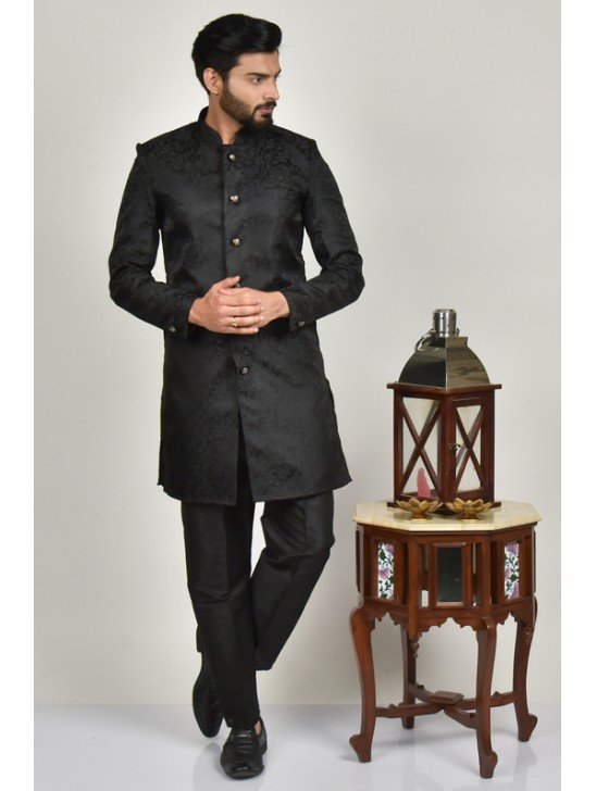 Black Fancy Front Open Mens Kurta Pajama