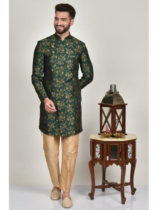Green Embellished Indian Men s Wedding Kurta Pajama