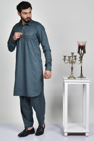 Dark Grey Men Kurta Shalwar Suit