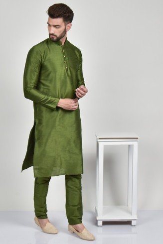 Mehndi Green Indian Men's Silk Kurta Pajama