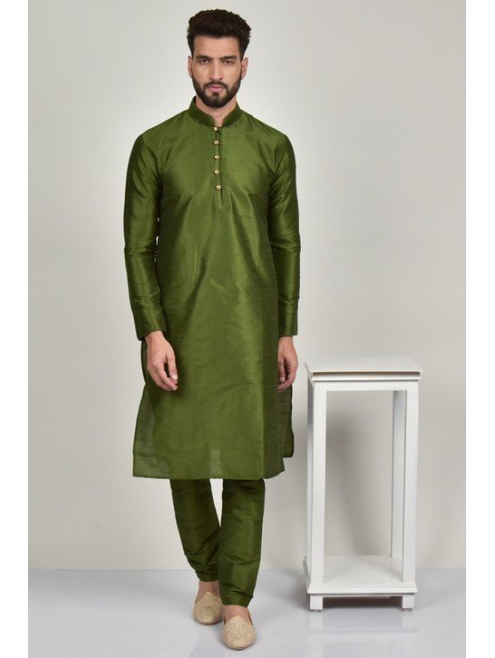 Mehndi Green Indian Men s Silk Kurta Pajama