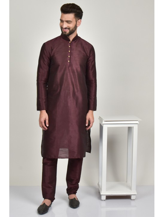 Maroon Silk Kurta Pajama For Men