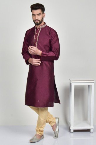 Maroon Indian Men Ethnic Festive Kurta Pajama