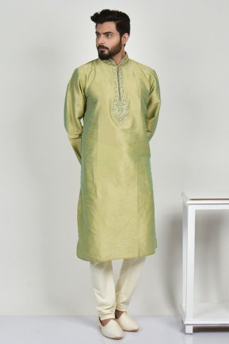 Pista Embroidered Indian Ethnic Mens Kurta Pajama