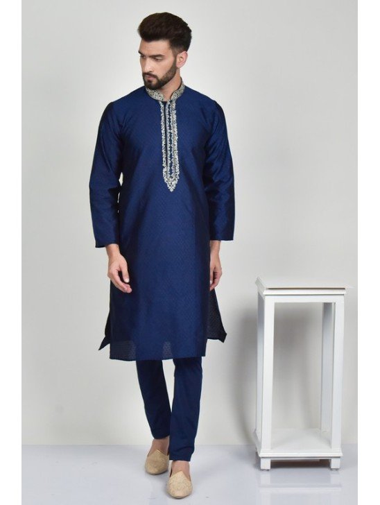 Navy Blue Bollywood Designer Embroidered Kurta Pajama