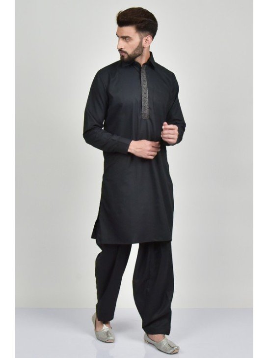 Black Vintage Style Men s Shalwar Kameez