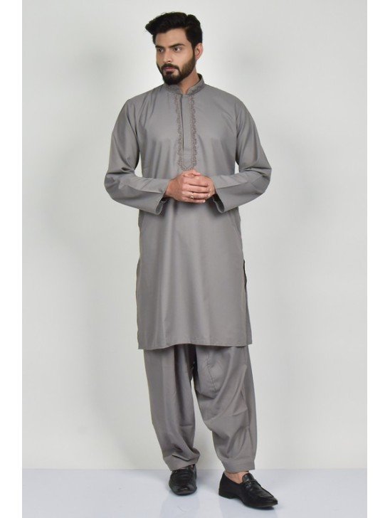 Grey Indian Mens Kurta Shalwar Suit