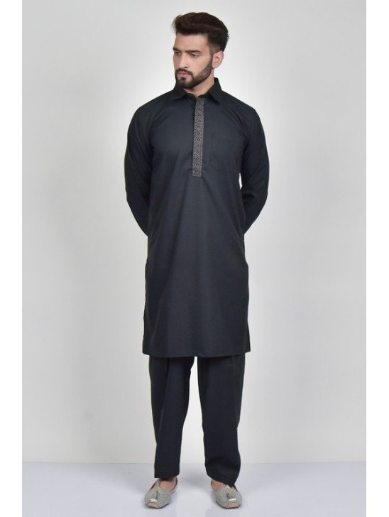 Black Vintage Style Men s Shalwar Kameez