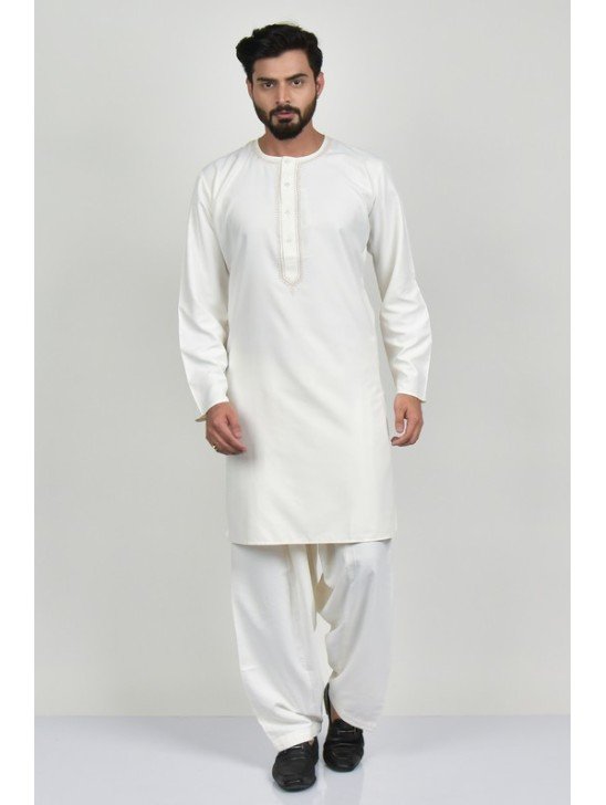 White Embroidered Mens Kurta Shalwar