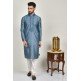 Grey Embroidered Kurta & White Pajama For Men